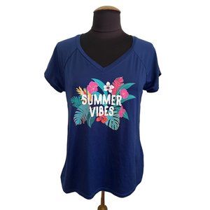 Cuddl Duds Summer Vibes, Navy Floral, Vinyl Print Top, Medium